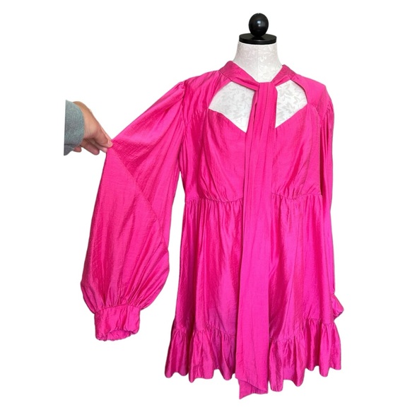 ASOS LUXE Curve Pussybow Cupped Mini Dress Blouson Sleeve Open Back Pink Size 18 - Picture 4 of 14